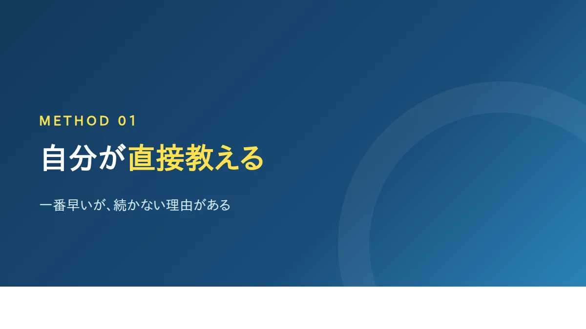 リーダーが自分でメンバーに生成AIを直接教える方法を示したバナー